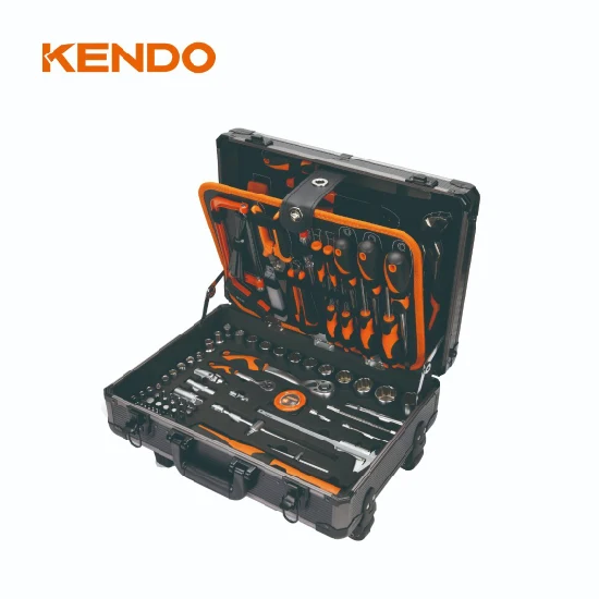 Juego de herramientas de caja de aluminio Kendo 161PC Kit de caja de herramientas de mano para reparación de automóviles y hogares